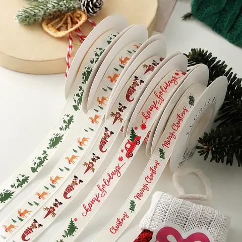 Weihnachten Ripsband Festliche Geschenkbox Verpackungsband Polyester Gurtband Für Weihnachtsbaum Elch Hirsch Muster DIY Bogen Dekoration