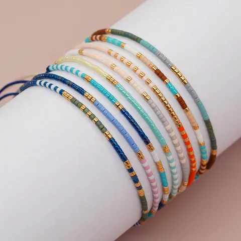 Bohemian Handmade Beaded Bracelet Multi-color Miyuki Glass Seed Bead Adjustable Braided Cord Bracelet For Women Fashion Jewelry