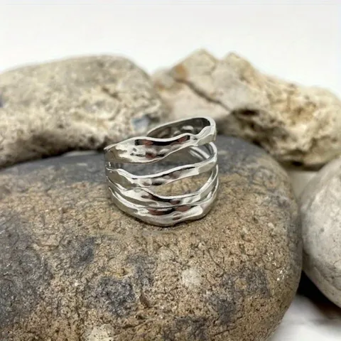 Minimalistische Legering Ring Met Onregelmatige Lijnen Geometrische Golfring Meerlaagse Ring Individuele Punk Stijl Sieraden