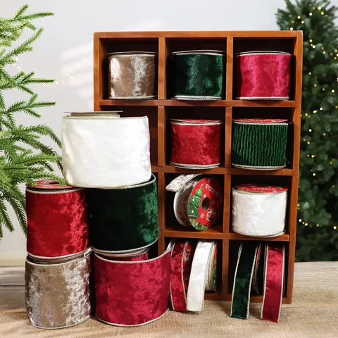 Velvet Christmas Ribbon With Gold Wire Edge For Christmas Tree Decor Gift Wrapping DIY Crafts Winter Holiday Party Velvet Trim