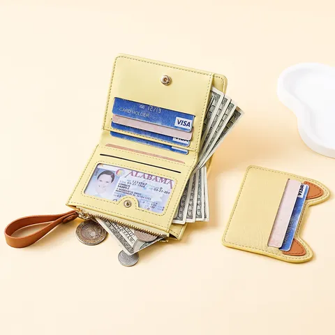 Mignon Chat de Dessin Animé Portefeuille Court pour Femmes en Cuir PU Avec Fermeture Éclair Pression Multi-Emplacements Brodé Porte-Monnaie