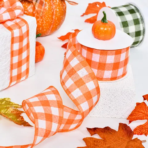 Thanksgiving Herbst Karo Drahtkante Band Gingham Check Band Für Geschenkverpackung DIY Schleifen Haarschmuck Dekorativer Besatz