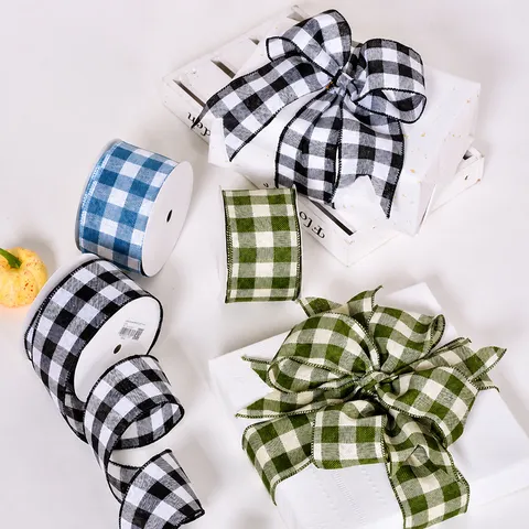 Thanksgiving Herbst Karo Drahtkante Band Gingham Check Band Für Geschenkverpackung DIY Schleifen Haarschmuck Dekorativer Besatz