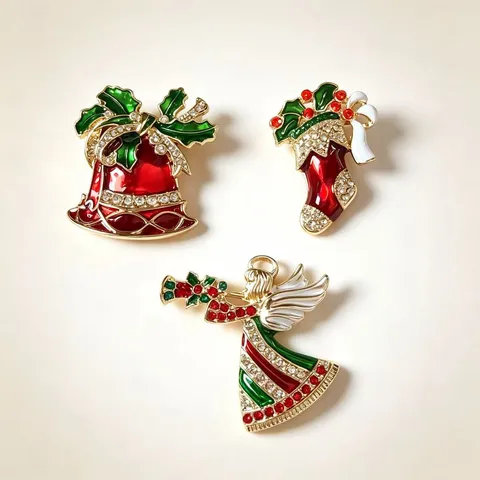 Kerst Broche Spelden Voor Vrouwen Legering Strass Emaille Bel Engel Kerstsok Broche Set Voor Jassen Kerstcadeaus