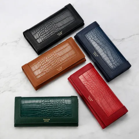 Tailian Portefeuille Long pour Femmes Pochette en Simili Cuir Crocodile Multi-fonctionnel Protection RFID Porte-cartes Poche Téléphone