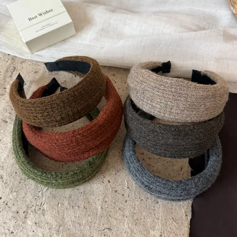 Dames Brede Gebreide Wollen Garen Hoofdband Herfst Winter Retro Zachte Effen Kleur Haarband Mode Haaraccessoires Hoofddeksels