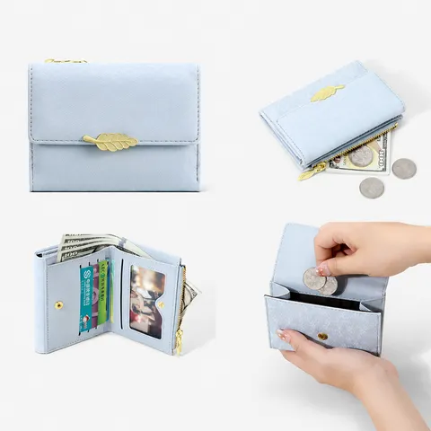 Women Short Wallet PU Leather Minimalist Leaf Buckle Coin Purse Small Card Holder Multi-Functional Foldable Wallet For Daily Use