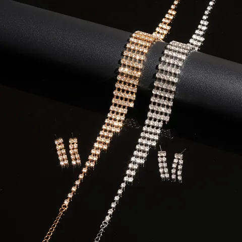 Light Luxury Copper Zirconia Square Tassel Necklace Earrings Set Hollow Geometric Clavicle Chain Jewelry Για Γυναίκες Συμπόσιο Πάρτι