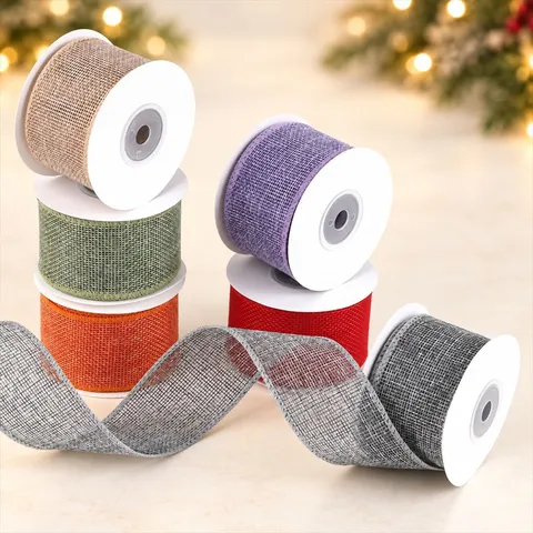 Drahtkante Leinenoptik Band Für Weihnachten Geschenkverpackung Festliche Dekoration DIY Schleifen Rustikales Polyester Bastelband