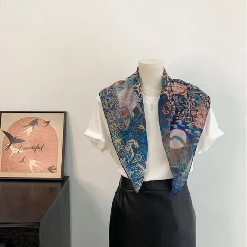 Vintage Floral Print Satin Square Scarf For Women Lightweight Breathable Hand Rolled Edges Neck Head Wrap Scarf Accessory