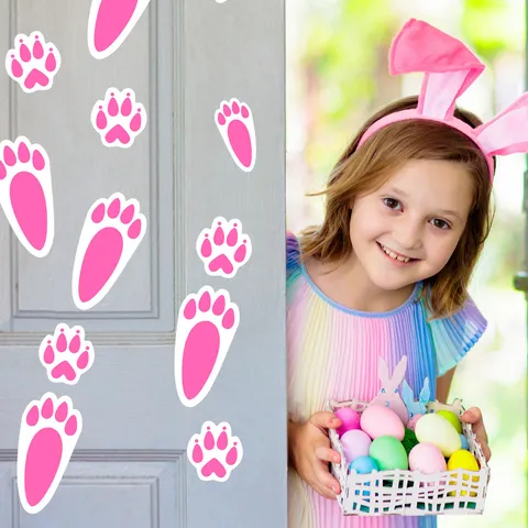 Adesivi per Pavimenti a Impronta di Coniglio di Pasqua in PVC Impermeabile Zampa di Coniglio Animata per Decorazione Casa Festa