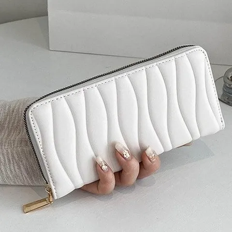 Portafoglio Lungo Trapuntato da Donna in Pelle PU con Motivo a Onde Pochette con Cerniera Grande Capacità Porta Carte di Moda