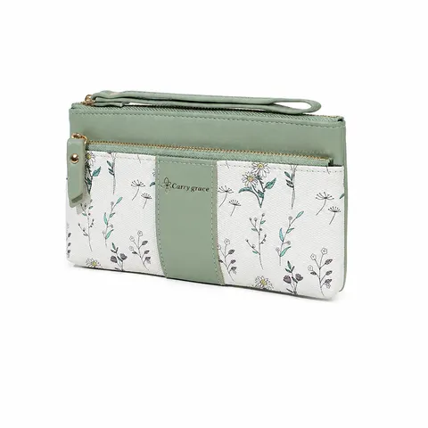 Μινιμαλιστικό Πορτοφόλι από Δέρμα PU με Floral Print για Γυναίκες Μεγάλης Χωρητικότητας Διπλό Φερμουάρ Τσαντάκι Καρπού Urban Στυλ Πορτοφόλι για Κέρματα