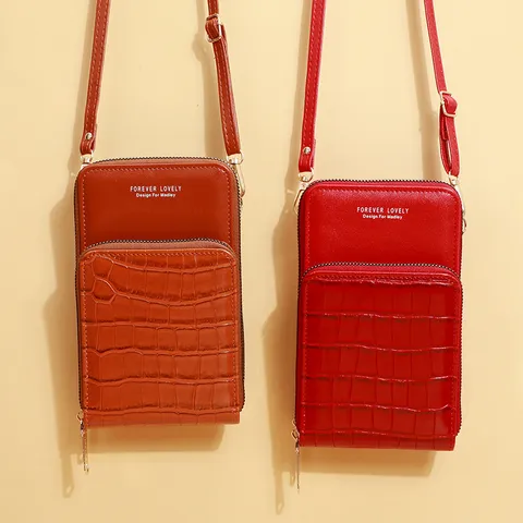 Damen PU Leder Steinmuster Umhängetasche Handy Tasche Doppelreißverschluss Kleine Schultertasche Kartenhalter Urbaner Geldbeutel