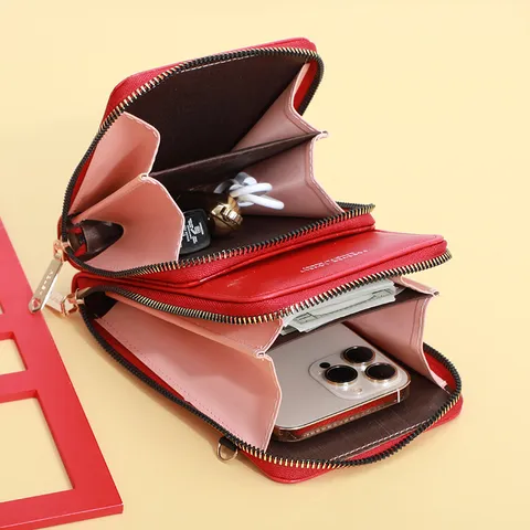 Damen PU Leder Steinmuster Umhängetasche Handy Tasche Doppelreißverschluss Kleine Schultertasche Kartenhalter Urbaner Geldbeutel