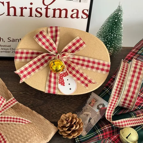 Weihnachten Kariertes Band Rot Grün Gestreiftes Gewebtes Stoffband Für Geschenkverpackung DIY Handwerk Party Dekoration Zubehör