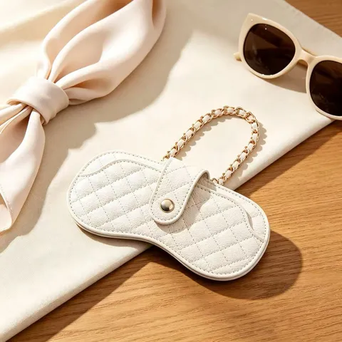 Quilted PU Leather Sunglasses Case Portable Protective Eyewear Pouch With Metal Chain Strap For Women Travel Outdoor Fashion Sunglasses Box