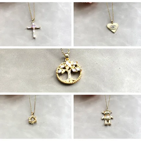Collier avec Pendentif en Laiton et Zirconia pour Femmes Arbre de Vie Ours Cœur Étoile Croix Bijoux Chaîne de Clavicule