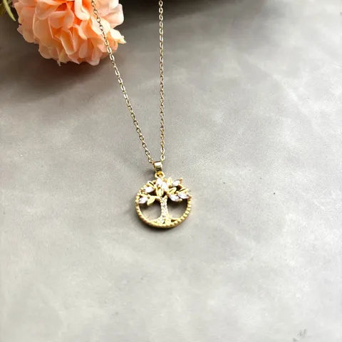 Collier avec Pendentif en Laiton et Zirconia pour Femmes Arbre de Vie Ours Cœur Étoile Croix Bijoux Chaîne de Clavicule