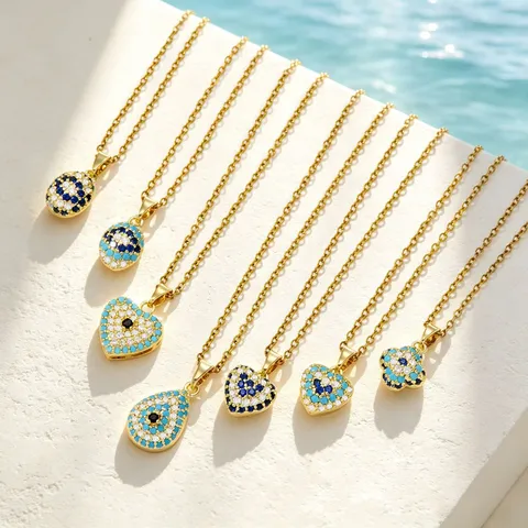 Fashion Stainless Steel Copper Zirconia Evil Eye Heart Pendant Necklace For Women Geometric Dainty Jewelry Gift For Daily Wear