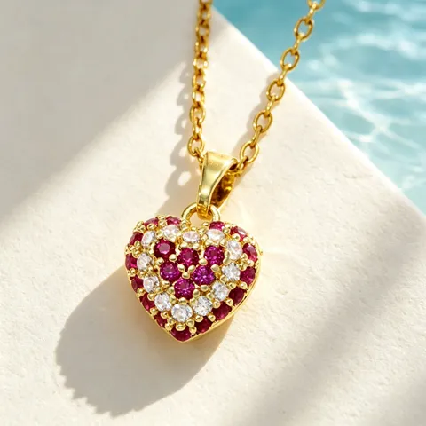 Fashion Stainless Steel Gold Plated Zirconia Geometric Pendant Necklace For Women Zircon Pave Evil Eye Heart Star Clover Jewelry