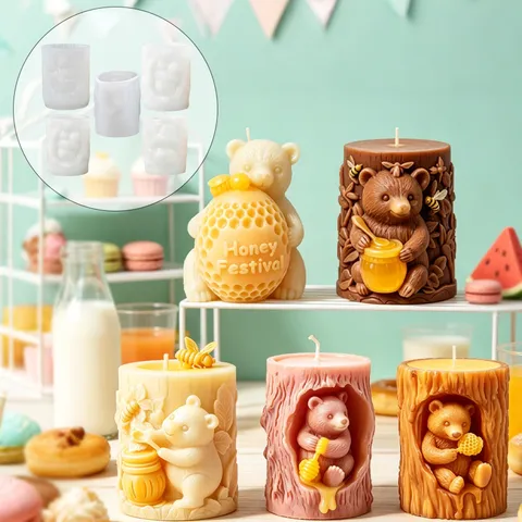 Tree Hole Bear Silicone Mold Relief Honey Jar Bear DIY Aromatherapy Candle Plaster Soap Handmade Craft Tools Baking Mold