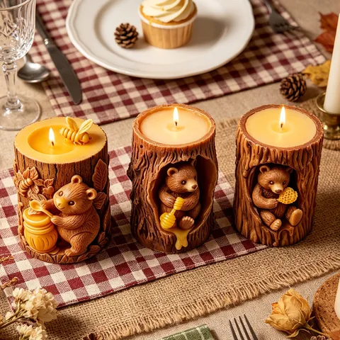 Tree Hole Bear Silicone Mold Relief Honey Jar Bear DIY Aromatherapy Candle Plaster Soap Handmade Craft Tools Baking Mold