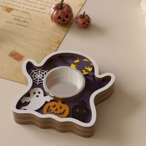 Halloween DIY Silicone Candle Holder Mold Embossed Pumpkin Ghost Bat Pattern Resin Casting Tools Home Party Decor