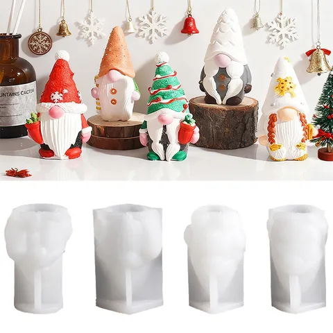 Silicone Christmas Gnome Candle Mold DIY Santa Claus Ornament Plaster Mould Handmade Snowflake Light Hat Craft Tools Home Decor
