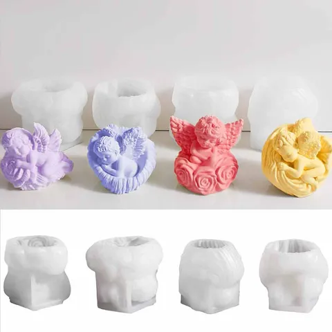 DIY Angel Rose Scented Candle Silicone Mold For Plaster Resin Casting Cherub Design Handmade Soap Mold Home Desktop Ornament Craft Tool