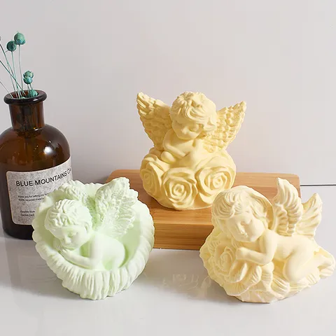 DIY Angel Rose Scented Candle Silicone Mold For Plaster Resin Casting Cherub Design Handmade Soap Mold Home Desktop Ornament Craft Tool