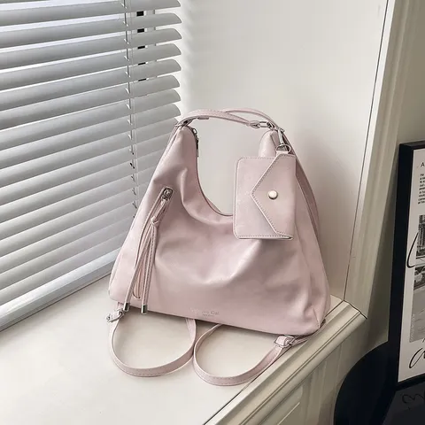 Mochila Sencilla Multiusos para Mujer Bolso de Hombro de Cuero PU Versátil Bolso Tote de Axila Casual de Moda Con Bolsa Pequeña