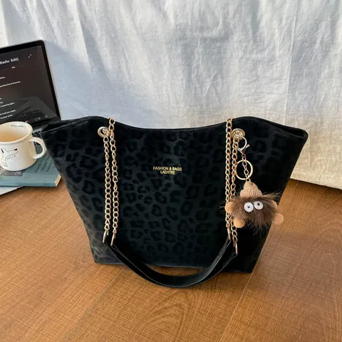 Bolso Tote de Gran Capacidad para Mujer con Estampado de Leopardo Bolso de Hombro de Cadena a la Moda Retro Versátil de Cuero Sintético