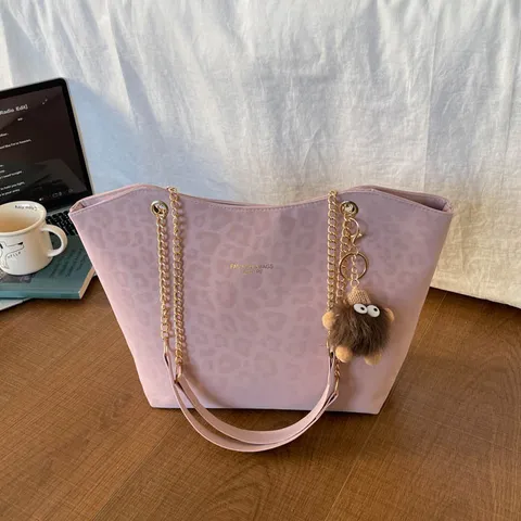 Bolso Tote de Gran Capacidad para Mujer con Estampado de Leopardo Bolso de Hombro de Cadena a la Moda Retro Versátil de Cuero Sintético