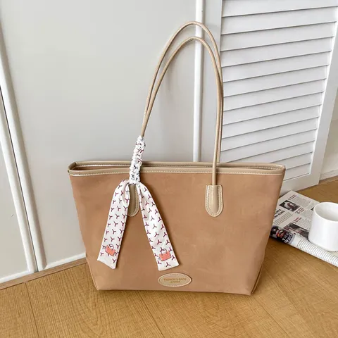 Bolso Tote Vintage de Gamuza Sintética para Mujer Gran Capacidad Minimalista Casual Bolso de Hombro Con Pañuelo de Seda