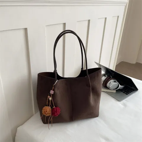 Bolso Tote de Gamuza Sintética para Mujer Vintage Gran Capacidad Moda Simple Superficie Suave Bolso de Hombro para Oficina Viaje Diario