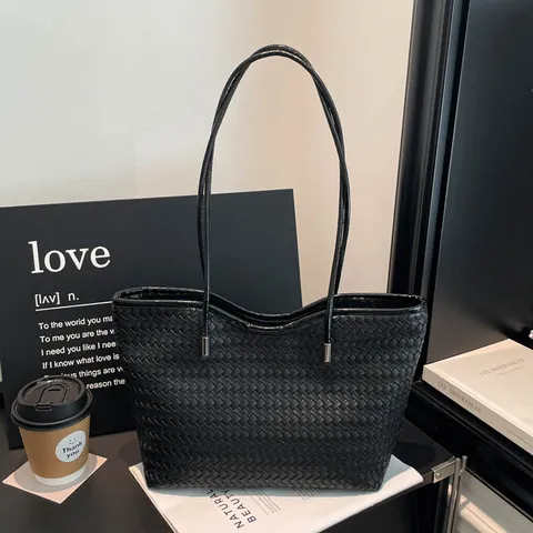 Bolso De Mano Trenzado De Moda Para Mujer Gran Capacidad Bolso De Hombro De Cuero De PU Casual Estilo Coreano Bolso De Axila Trabajo Diario