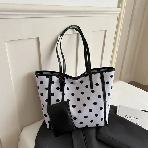 Bolso Tote de Lunares para Mujer Gran Capacidad Bolso de Hombro para Viaje Diario Estilo Coreano Bolso Versátil Con Estuche Combinado