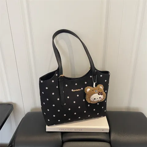 Bolso Tote de Lunares para Mujer Gran Capacidad Estilo Coreano Bolso de Hombro Axilar Bolso de Mano Estampado de Moda Casual para Uso Diario