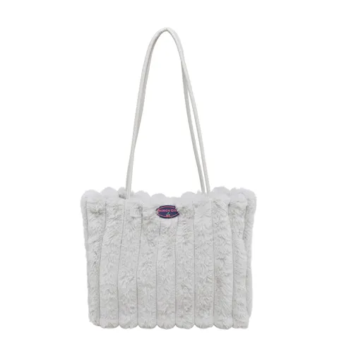 Bolso Tote de Peluche de Gran Capacidad para Mujer Casual Conmutar Bolso de Hombro de Piel Sintética Otoño Invierno Bolso de Mano Suave de Axila con Textura a Rayas