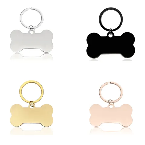 Stainless Steel Bone Shape Pet Dog Tag Keychain Polished Blank Metal Key Ring For Pet Identification Jewelry