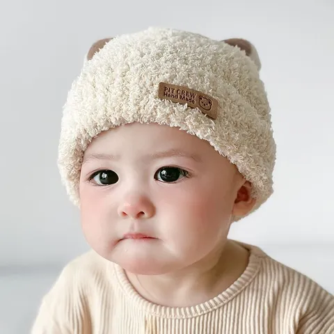 Baby Winter Hat Plush Earflap Cap For Infants Toddler Knit Beanie With Cute Bear Ears Windproof Warm Hat Scarf Set Boys Girls