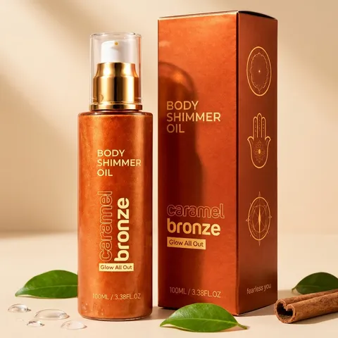Huile Scintillante Corps Caramel Bronze Enlumineur Liquide Nacré Pour Fête Rendez-vous Photographie Femme Soin Du Corps Maquillage