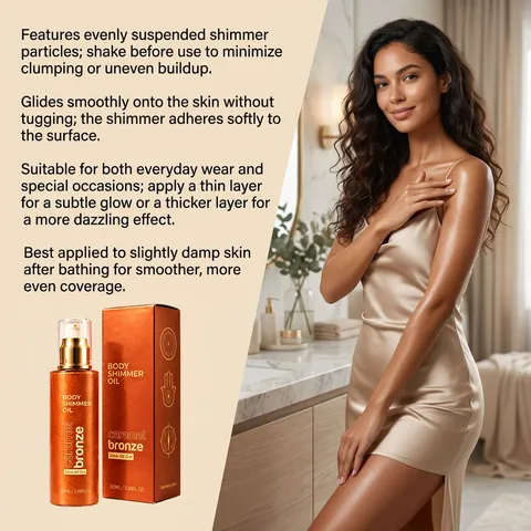 Huile Scintillante Corps Caramel Bronze Enlumineur Liquide Nacré Pour Fête Rendez-vous Photographie Femme Soin Du Corps Maquillage