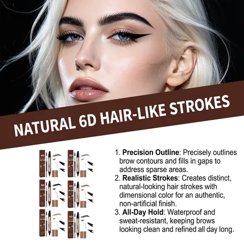 6D Hair-like Brow Pen Waterproof Long-lasting Eyebrow Makeup Pen Dual-ended With Brush For Unisex Natural Fuller Brows