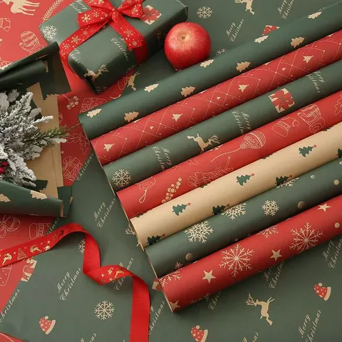 Vintage Weihnachts Geschenkpapier Kraftpapier Rentier Schneeflocke Baum Muster Für Feiertags Party Geschenkdekoration