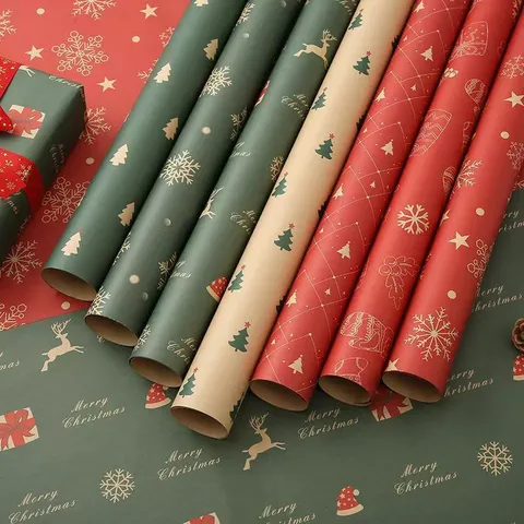 Vintage Weihnachts Geschenkpapier Kraftpapier Rentier Schneeflocke Baum Muster Für Feiertags Party Geschenkdekoration