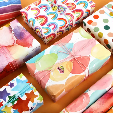 Veelkleurig Inpakpapier Rol Vel Regenboog Stippen Ster Patroon Voor Verjaardag Valentijnsdag Verpakking Gecoat Kunstdrukpapier