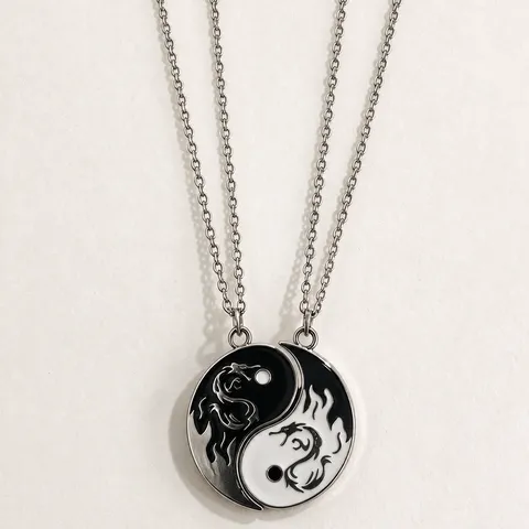 Collana con Pendente Tai Chi Yin Yang in Lega di Zinco Hip Hop Streetwear Moda Gioielli per Uomo Donna Coppia Catena Casual