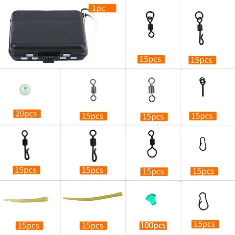Carp Fishing Accessories Kit with Plastic Storage Container Swivels Beads Tubes Terminal Tackle for Outdoor Angling